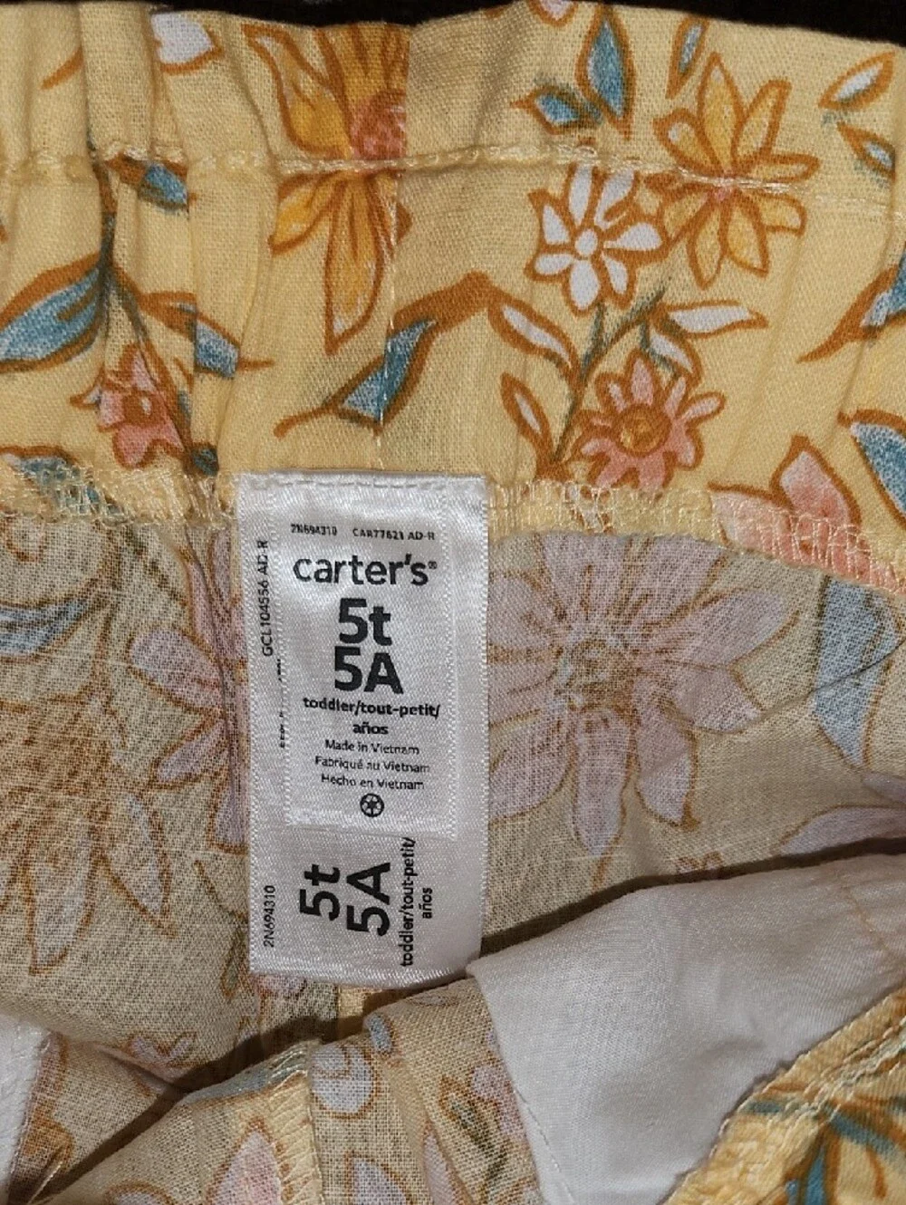 NWT Carter's Yellow Floral Tie-Waist Bubble Shorts
